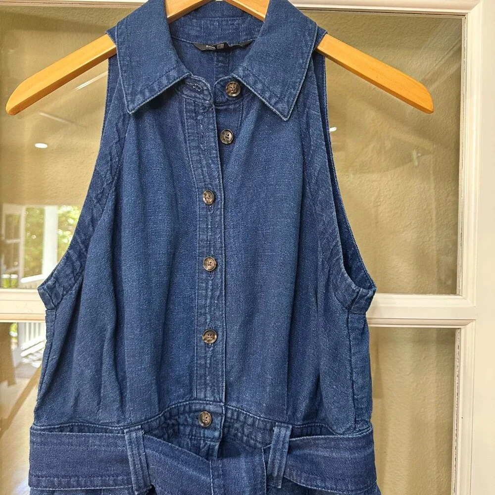 BANANA REPUBLIC Dark Denim Tie Waist Belted Romper Short Set - 8 - Picture 3 of 8